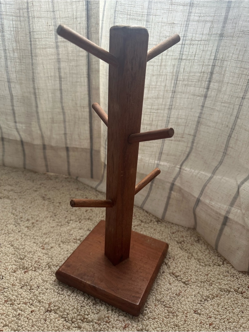 Vintage Solid Teakwood Wooden Coffee Mug Tree Stand - Brown